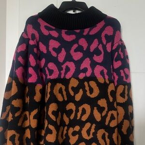 Farm Rio Colorful Leopard Print Women's Sweater L